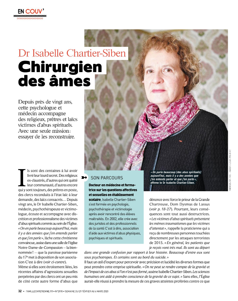 Commande du magazine "Famille Chrétienne" : portrait du Docteur Isabelle Chartier-Siben