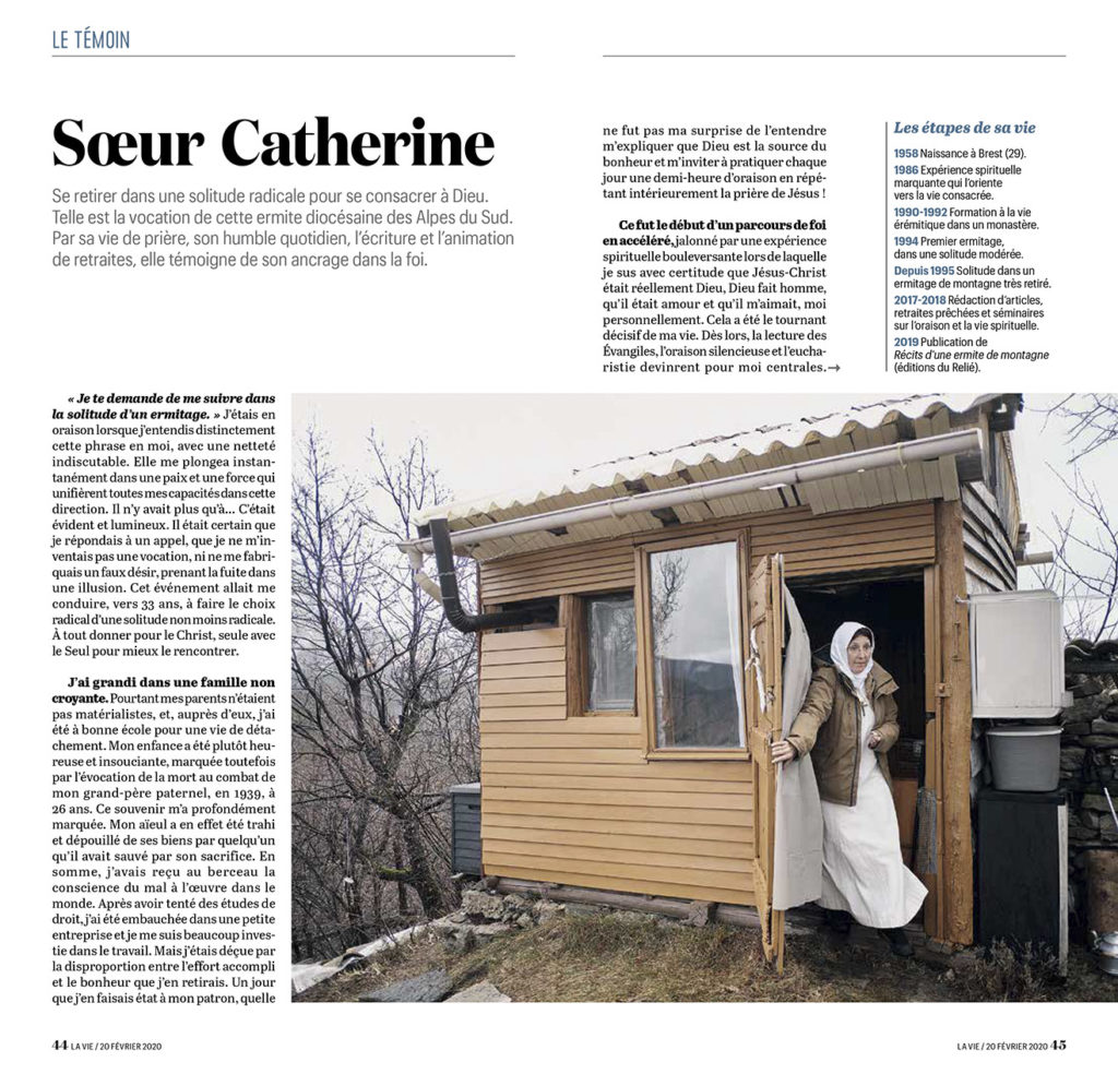 Commande du magazine "La Vie" sur Soeur Catherine, ermite dans les Alpes du Sud.