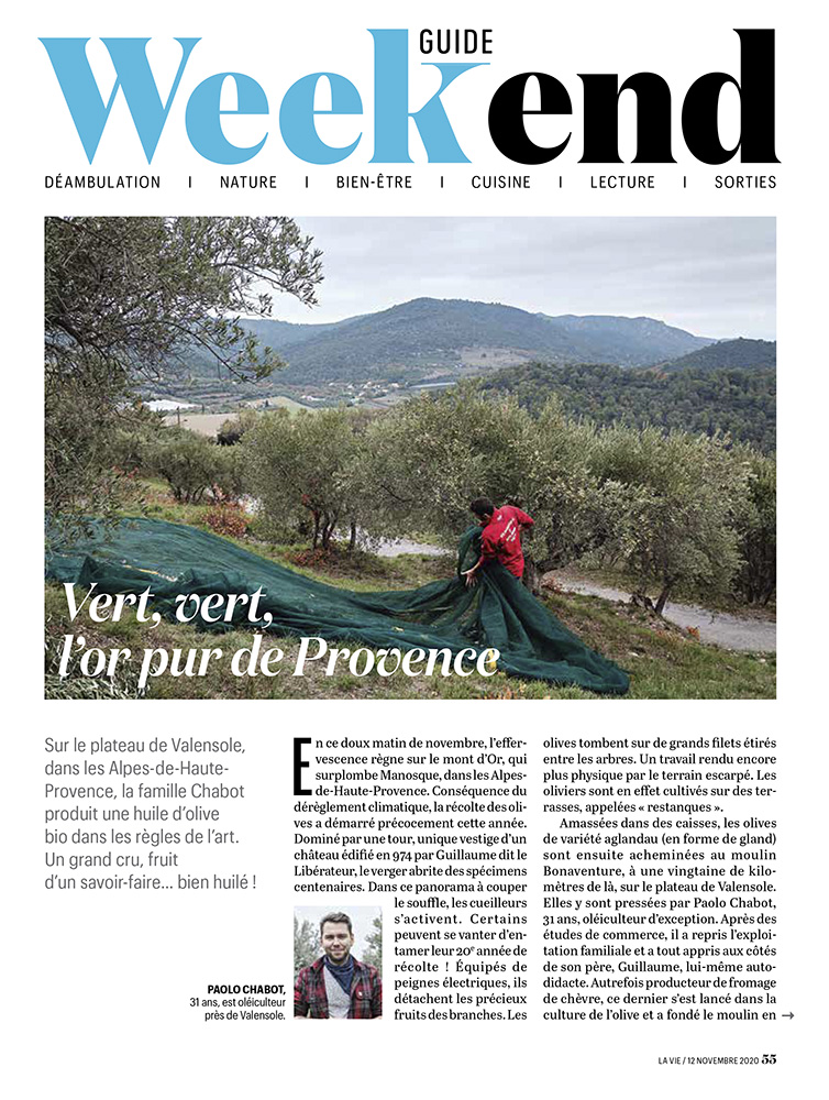 Commande du magazine "La vie" sur l'huile d'olive bio de haute-Provence