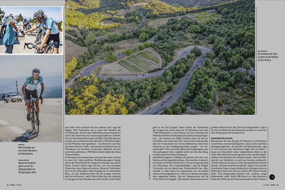 Commande du magazine allemand "Tour" sur la course cycliste "Mont Ventoux Dénivellé Challenge" en temps de Covid-19.